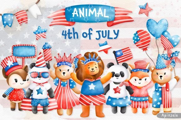 Download 4 July USA Independence Day Cute Animal Clip Art - Cute animal clip art Collection