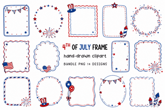 Download Hand-drawn 4th of July Frame Clipart Set - Draw Collection