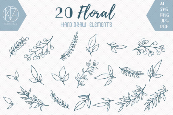 Download 20 Hand Drawn Flowers and Leaves - Draw Collection