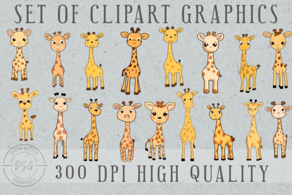 Download Set of 17Cute Hand Drawn Giraffes - Draw Collection
