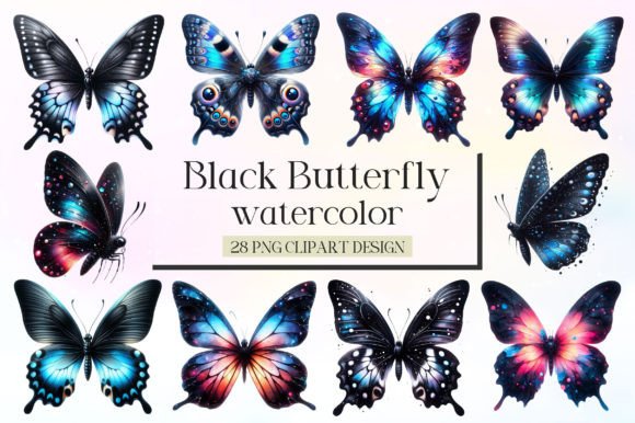 Download Watercolor Black Butterfly Clipart PNG - Premium Resources