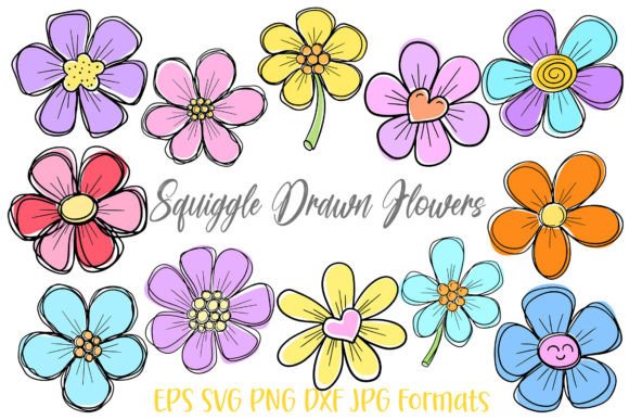 Download Squiggle Doodle Hand Drawn Flowers SVG - Draw Collection