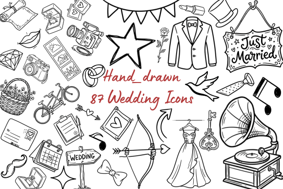 Download 87 Hand-Drawn Wedding Doodle Icons - Draw Collection