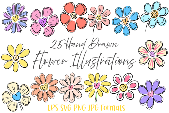 Download 25 Heart Doodle Hand Drawn Flowers Flora - Draw Collection